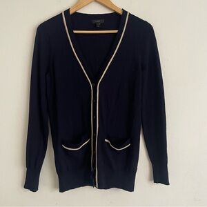 J. Crew 100% Merino Wool Cardigan Sweater Navy with Contrast Trim - Size S